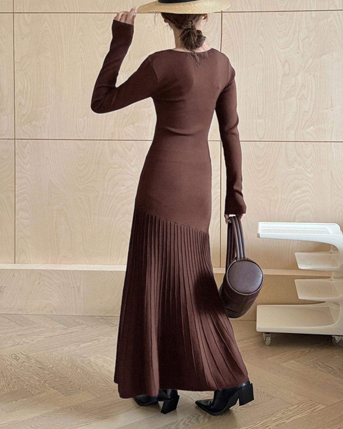 Coffee Scoop Neck Bodycon Sweater Dress Product Image