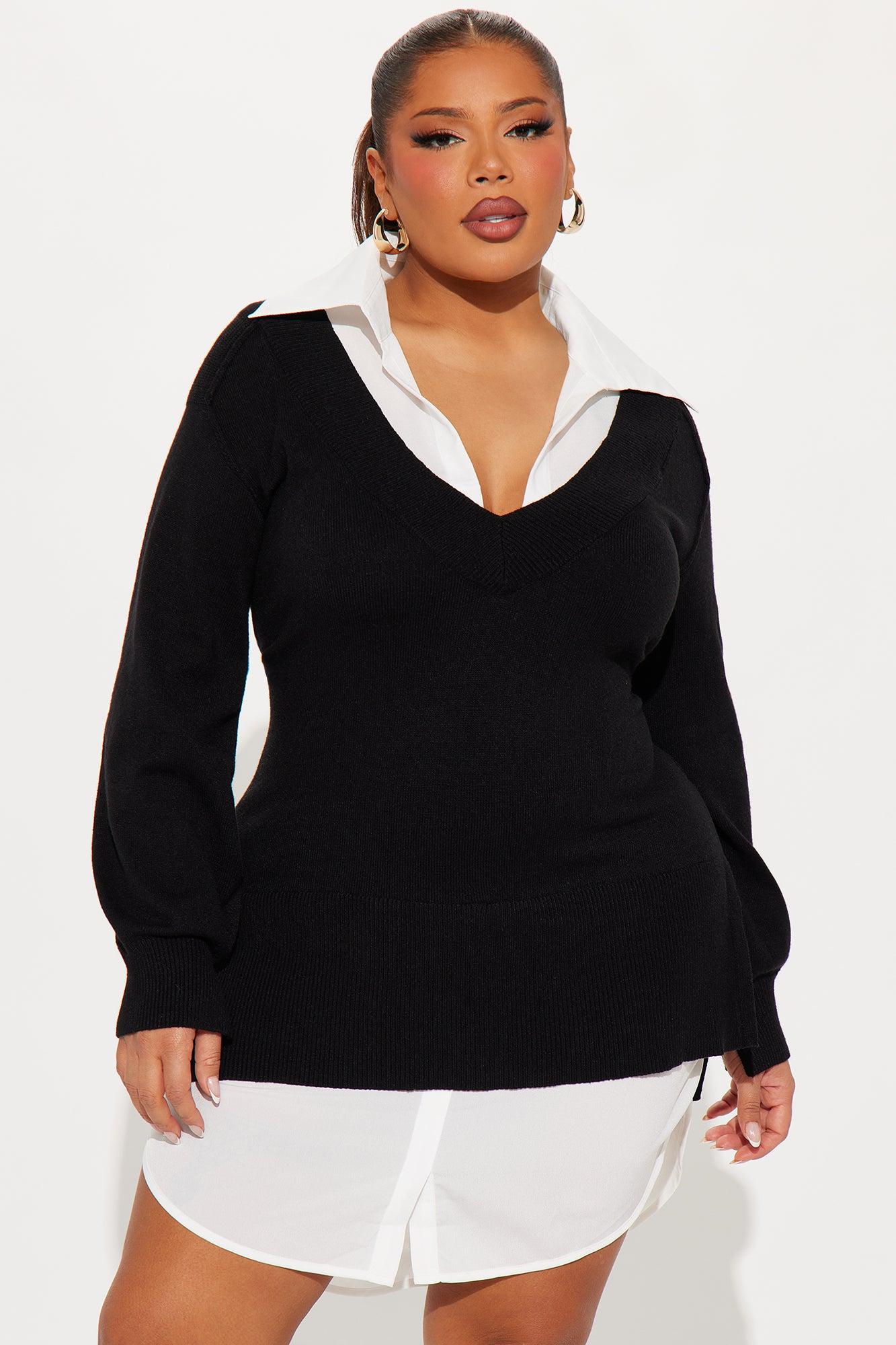 Hard Worker Sweater Shirt Mini Dress - Black/White Female Product Image