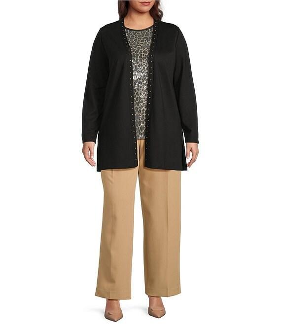 Anne Klein Plus Size Fly Front High Rise Twill Wide Leg Pants Product Image