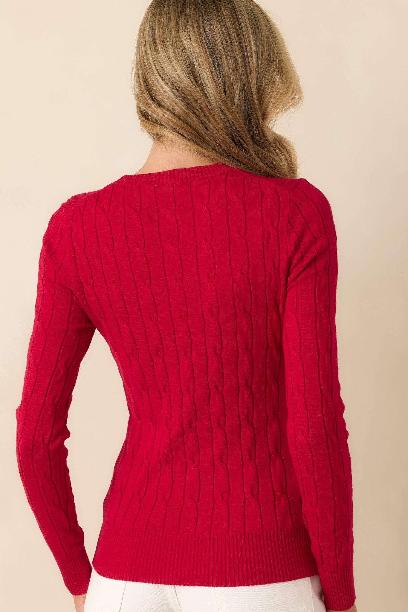 Softly Spoken Red Cable Knit Sweater Product Image