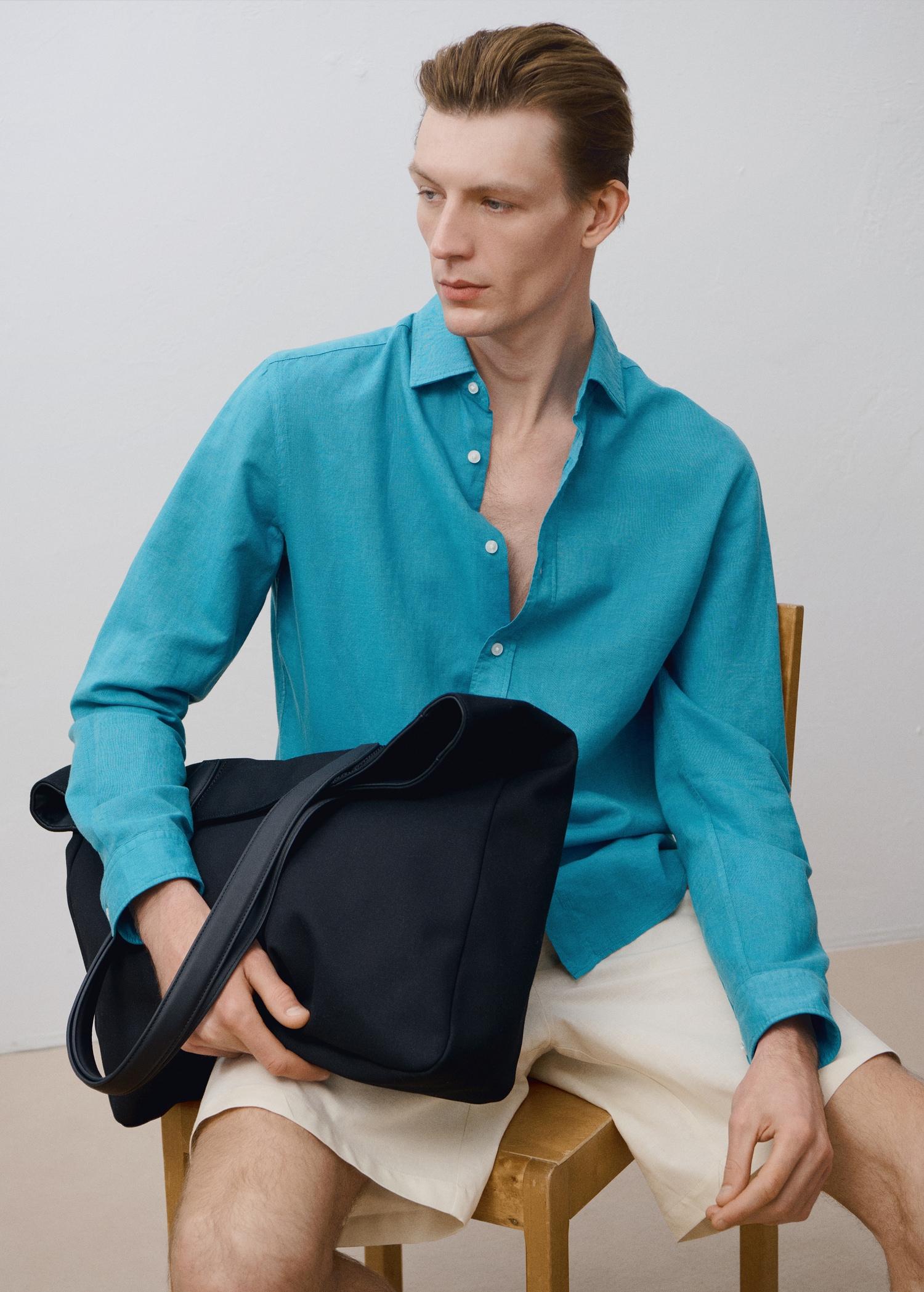 Linen-blend shirt - Men | MANGO USA Product Image