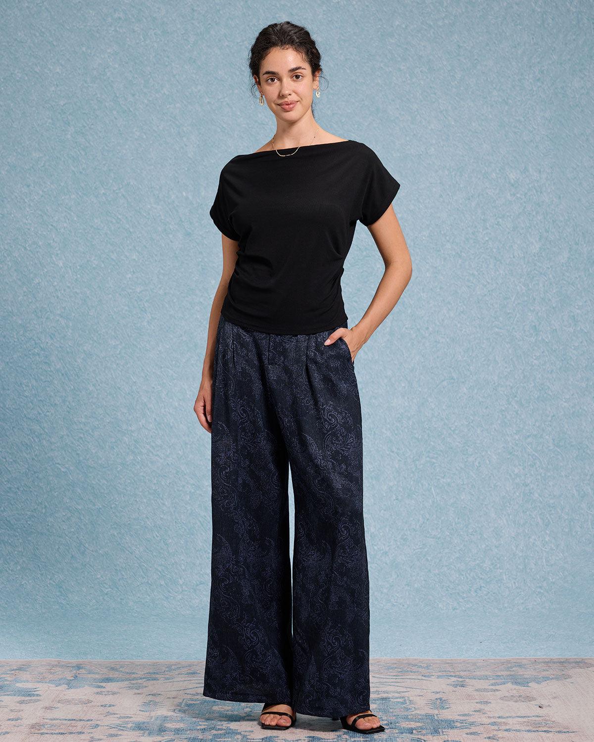 Black Cowl Sleeve Off The Shoulder Tee Product Image