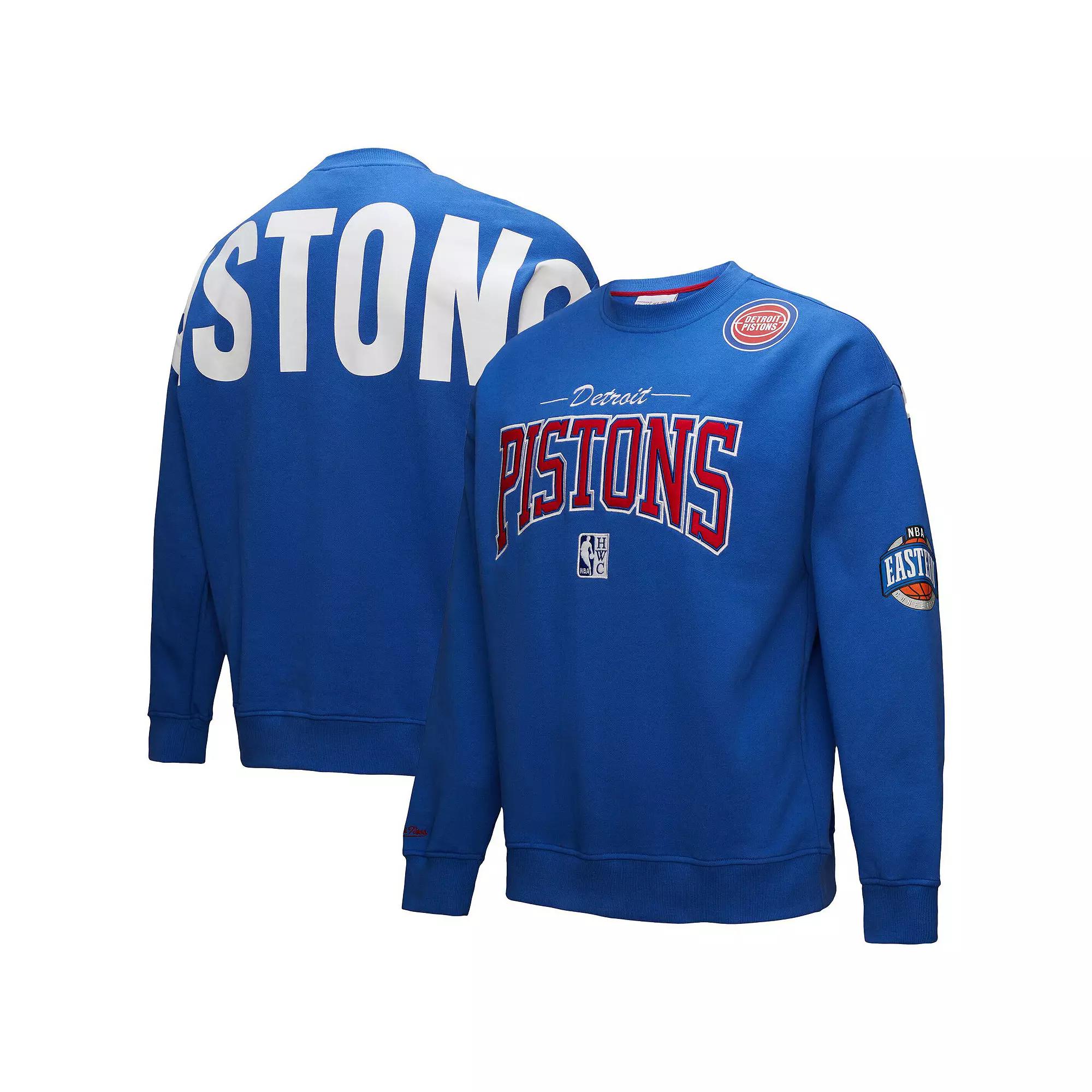 Men's Mitchell & Ness Blue Detroit Pistons Hardwood Classics There & Back 2.0 Vintage Pullover Sweatshirt, Size: Medium, Pis Blue Product Image