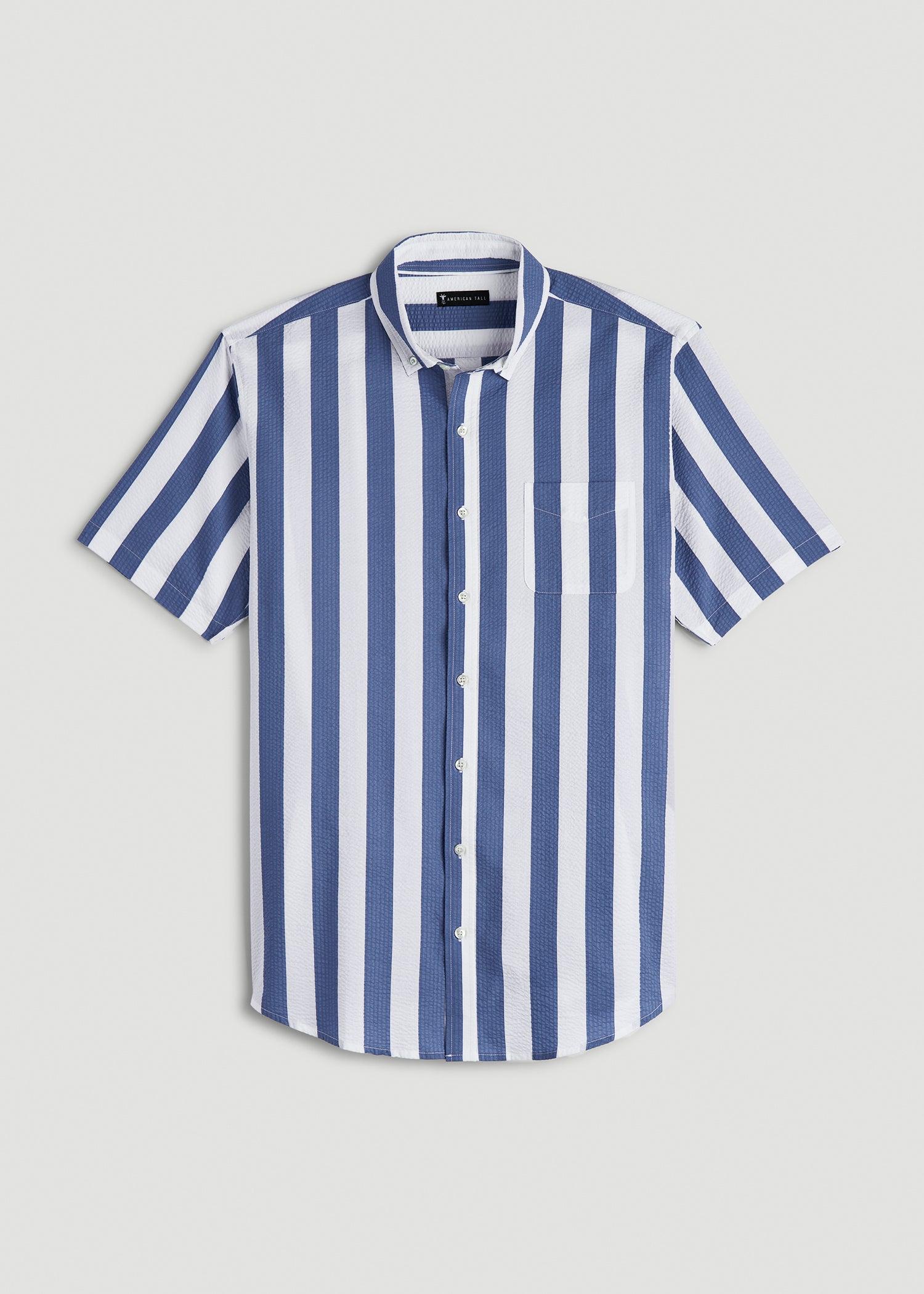 Seersucker Short Sleeve Shirt for Tall Men in Periwinkle Blue Stripe Male Product Image