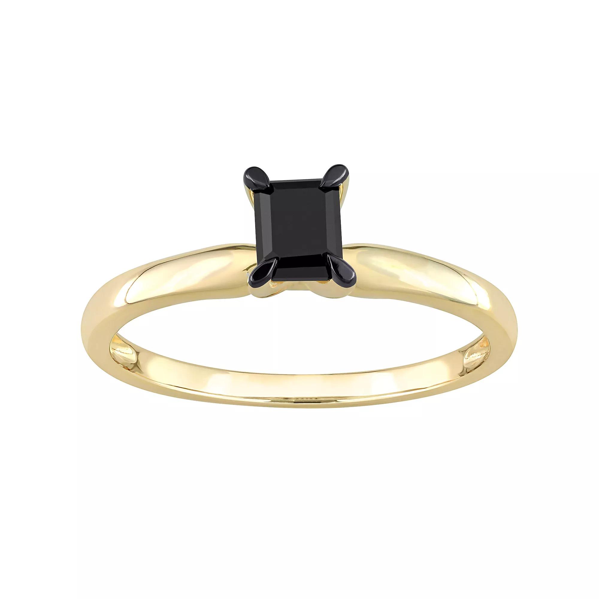 Stella Grace 14k Gold 1/2 Carat T.W. Emerald Cut Black Diamond Solitaire Engagement Ring, Women's, Size: 9 Product Image