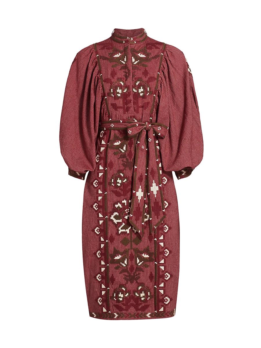 Womens Toucans Embroidered Tie-Waist Midi-Dress Product Image