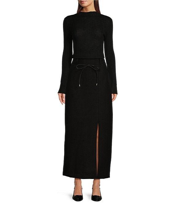 Le' AL.X Knit Ribbed Lettuce Mock Neck Long Sleeve Tee Shirt Product Image