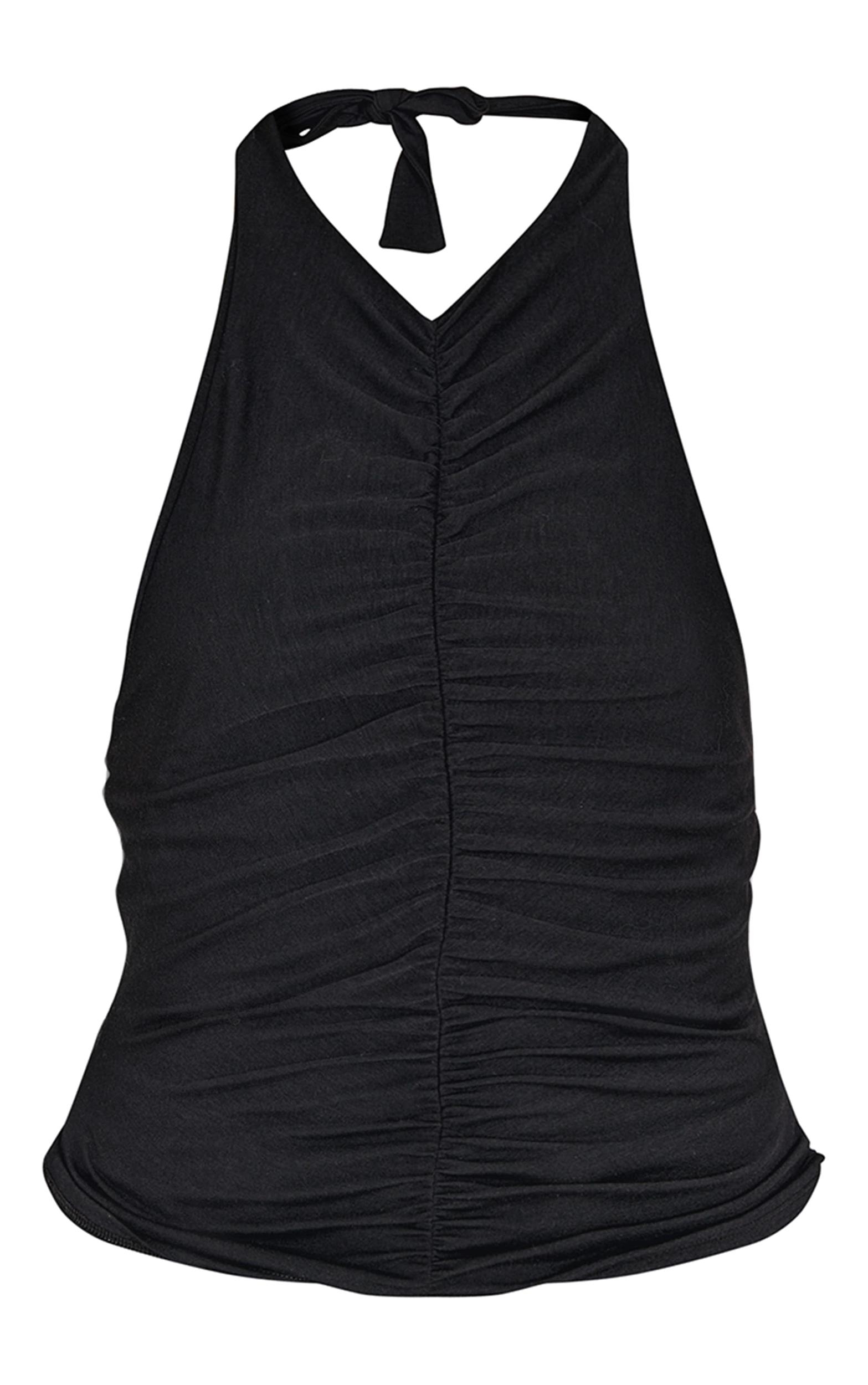 Black Contour Jersey Ruched Halter Neck Top Product Image