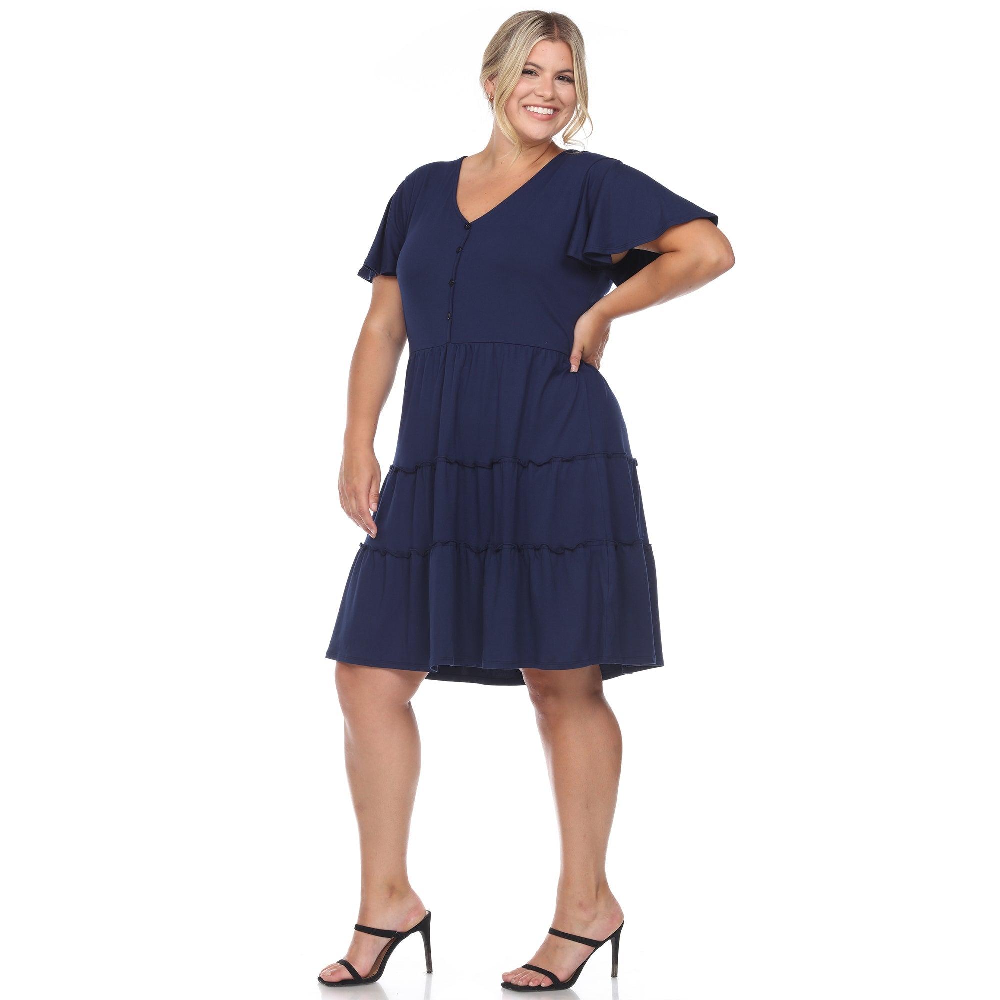 Short Sleeve V-neck Tiered Midi Dress - Plus Product Image