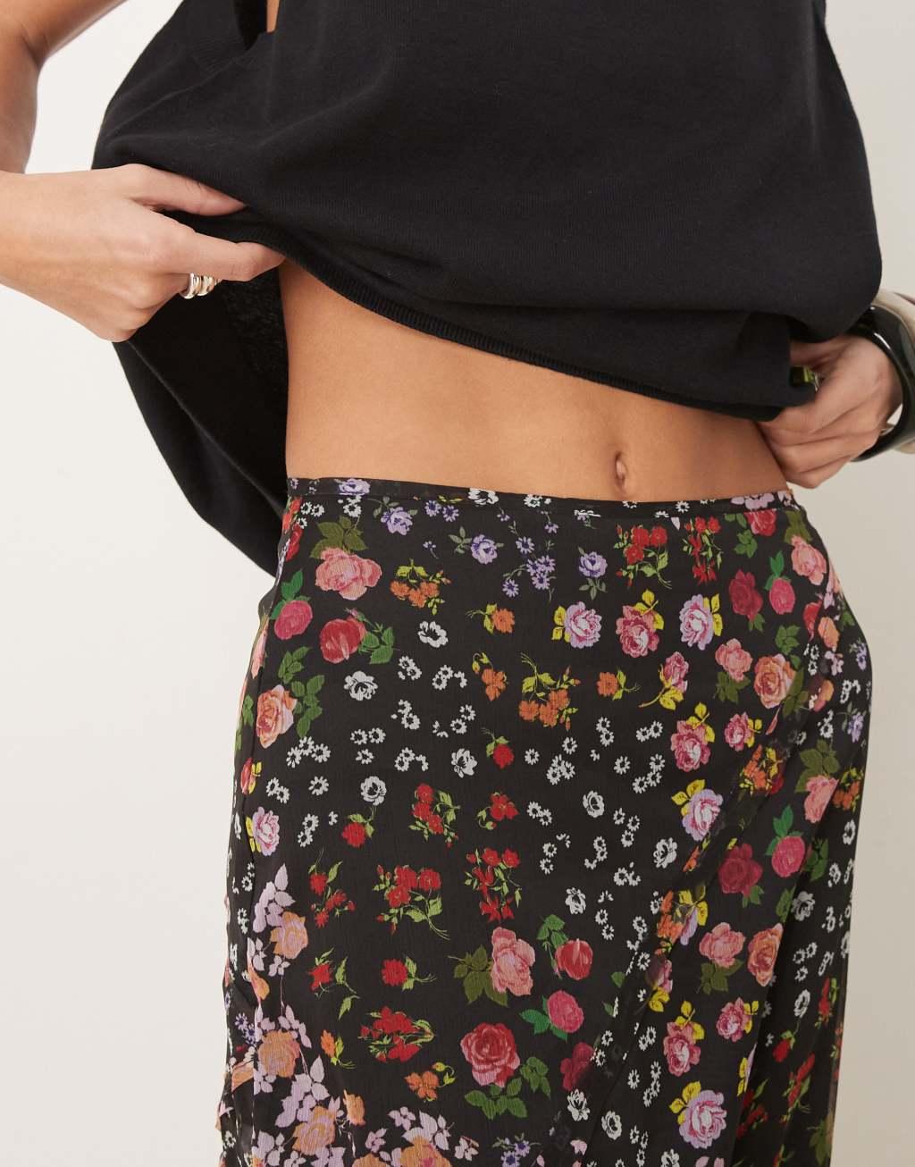 ASOS DESIGN chiffon ruffle maxi skirt in floral print Product Image