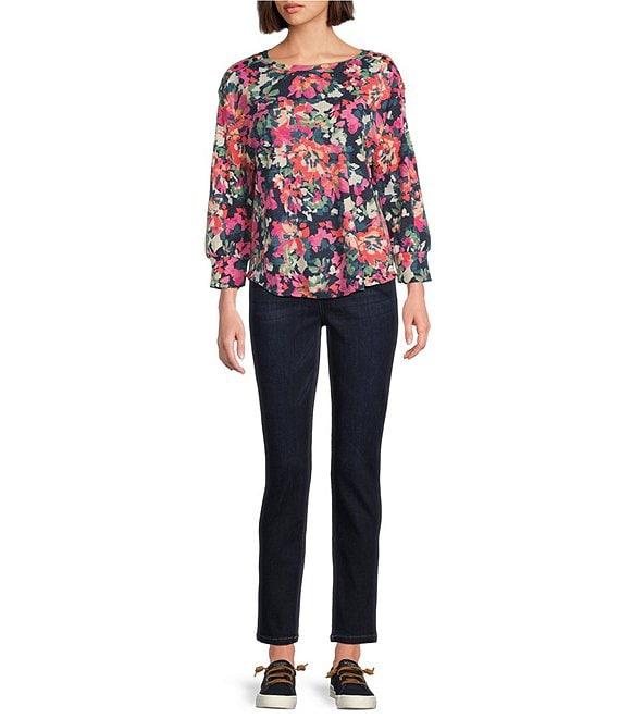 Westbound Floral Long Sleeve Crew Neck Button Shoulder Top Product Image