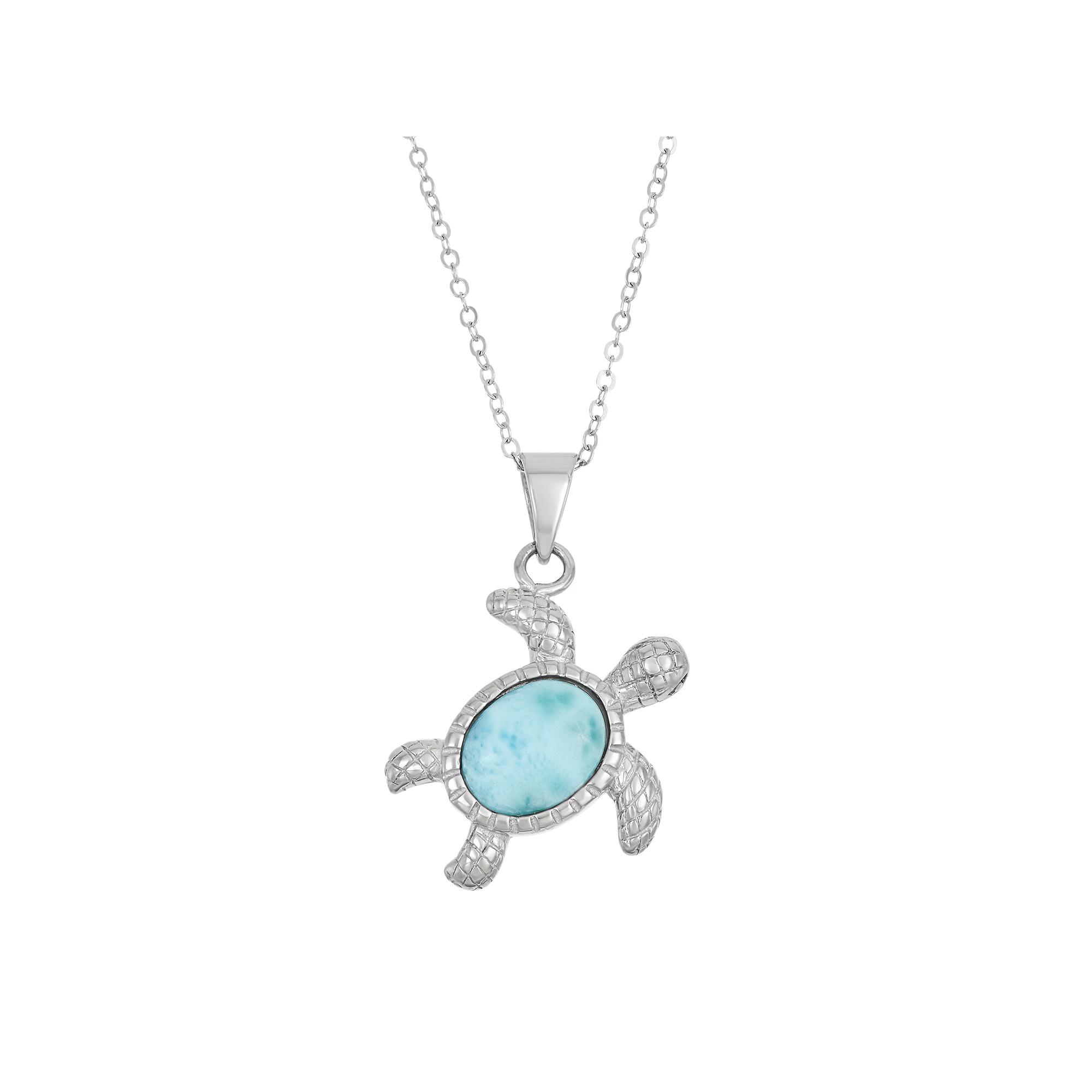 Larimar Sterling Silver Turtle Pendant Necklace, Women's, Size: 18", Blue Product Image