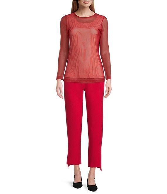 IC Collection Sheer Mesh Crew Neck Long Sleeve Knit Top Product Image