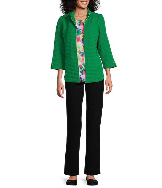 Allison Daley Petite Size 3/4 Sleeve Stand Collar Zip Front Jacket Product Image