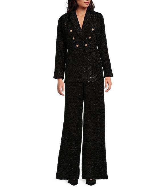 Abbey Glass Carter Boucle Tweed Wide Leg Flat Front Thick High Waistband Trouser Pants Product Image