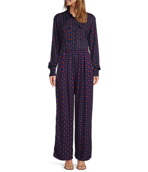 COREY LYNN CALTER Yimmi Crepe Dot Print Point Collar Long Sleeve Button Front Coordinating Top Product Image