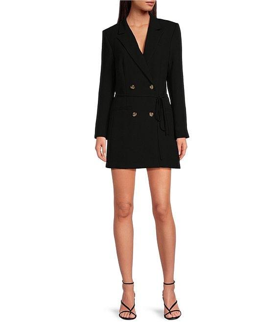 Gianni Bini Gina Notch Lapel Long Sleeve Button Front Tie Waist Blazer Wrap Mini Dress Product Image