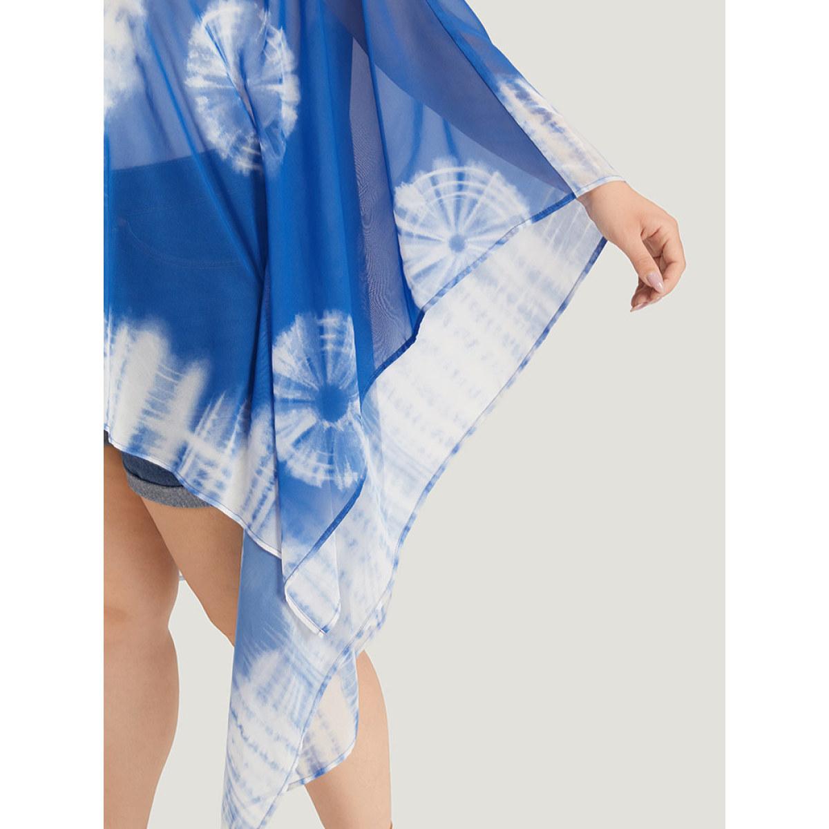 Plus Size UltraCool Tie Dye Asymmetrical Hem Open Front Kimono Women DarkBlue Casual Drape Loose Dailywear Kimonos BloomChic 18-20/2X Product Image