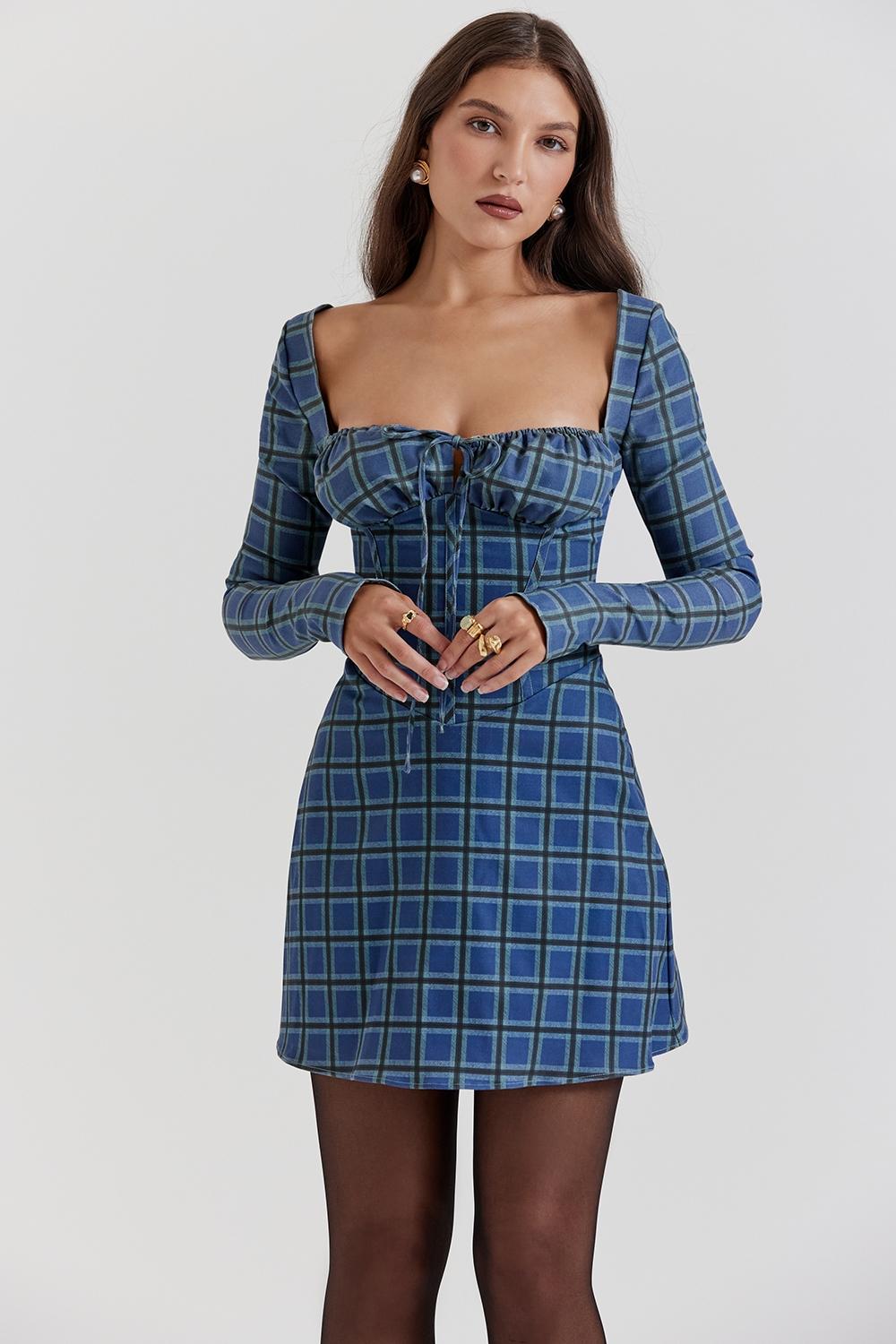 Malika  blue tartan corset mini dress Product Image