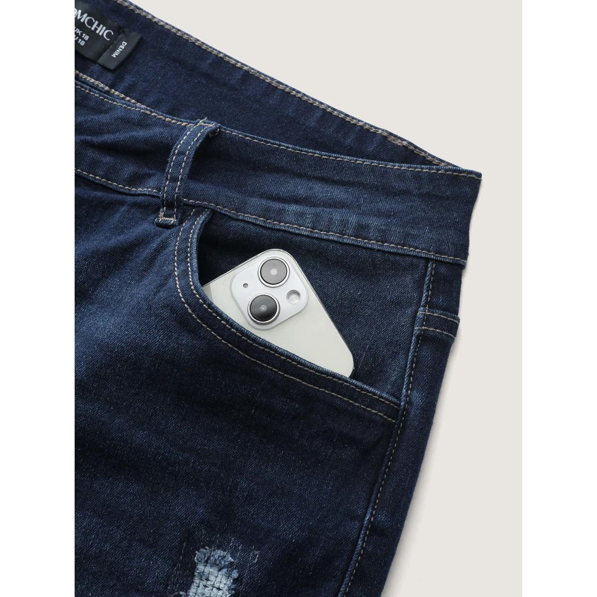 Plus Size Stretchy Crown Ripped Straight-Leg Jeans Women Denimindigo Leisure Cut-Out High stretch Slanted pocket Jeans BloomChic 14/1X Product Image