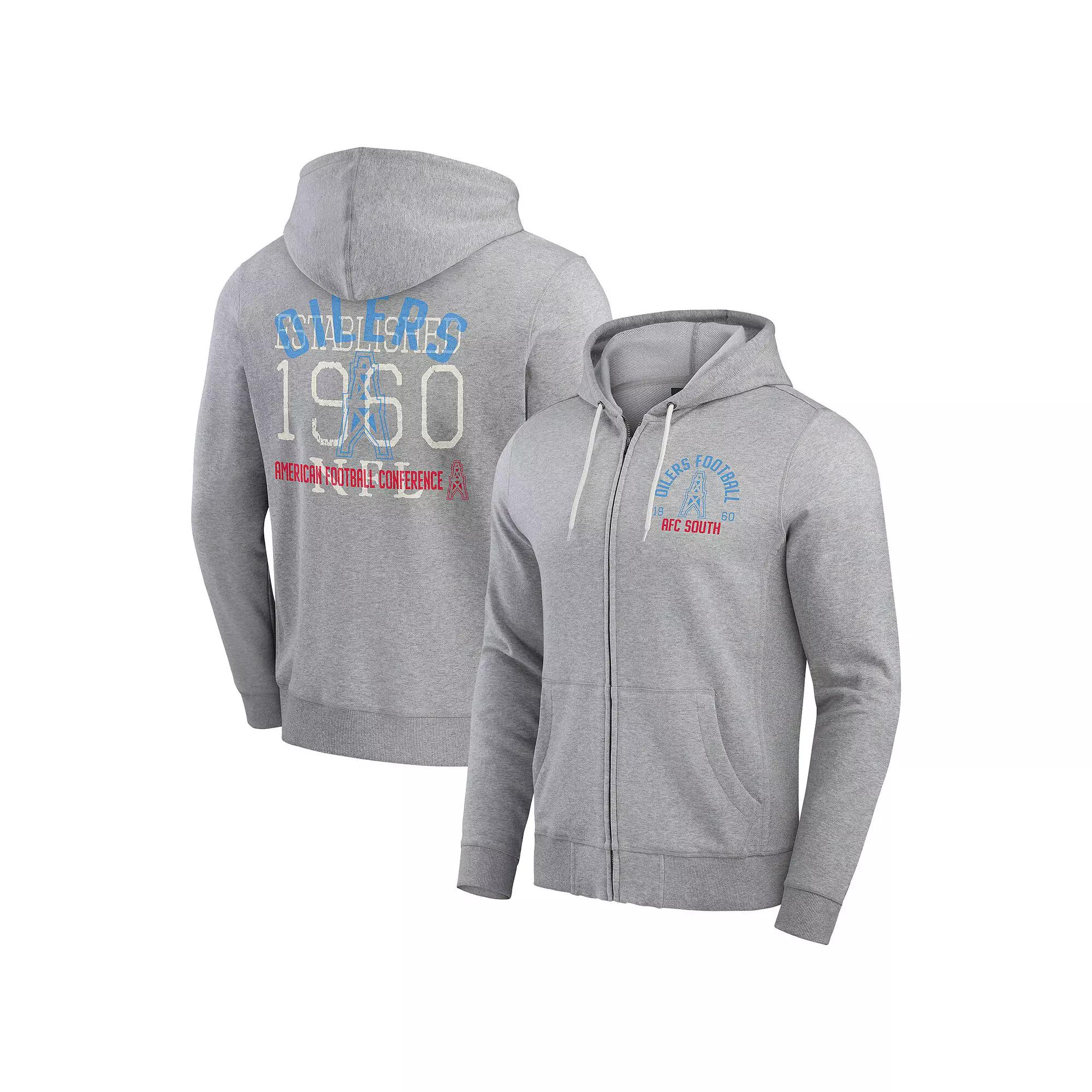 Men's Darius Rucker Collection by Fanatics Heather Gray Houston Oilers Vintage Stripe Full-Zip Hoodie,  Product Image