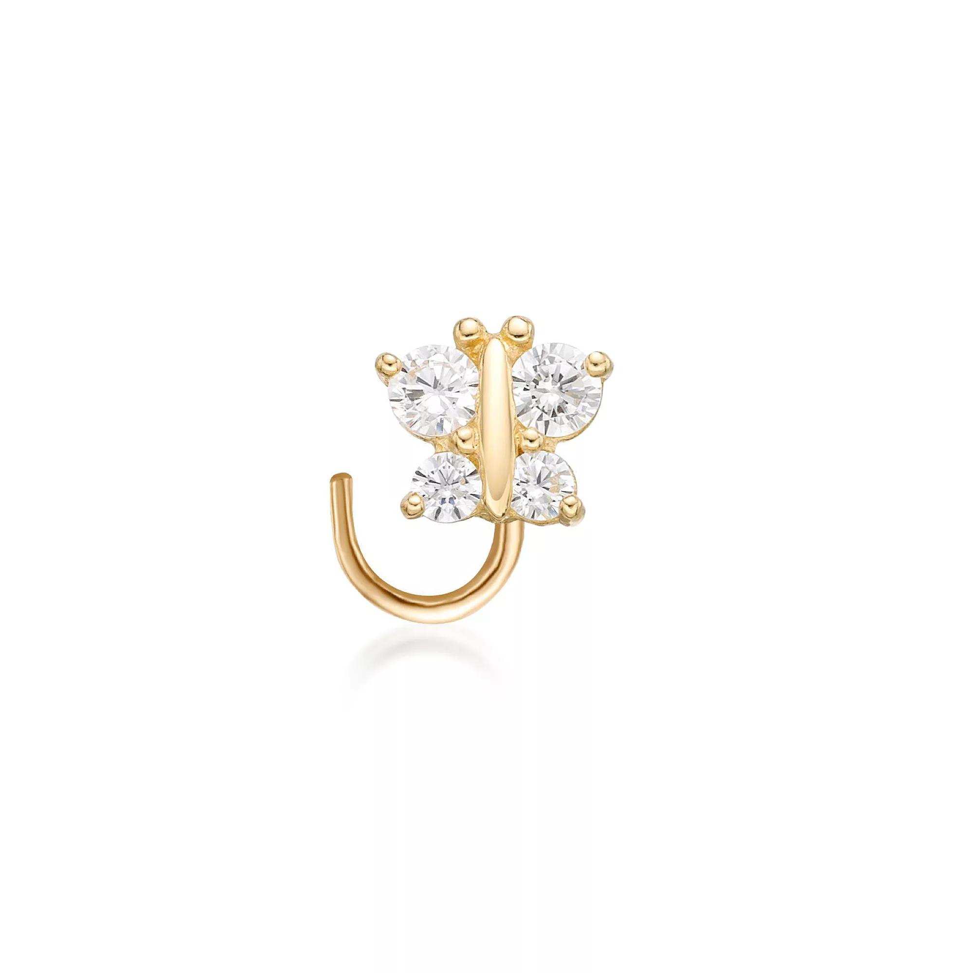 Lila Moon 14k Gold 1/10 Carat T.W. Lab-Grown Diamond Butterfly Nose Ring, Women's Product Image