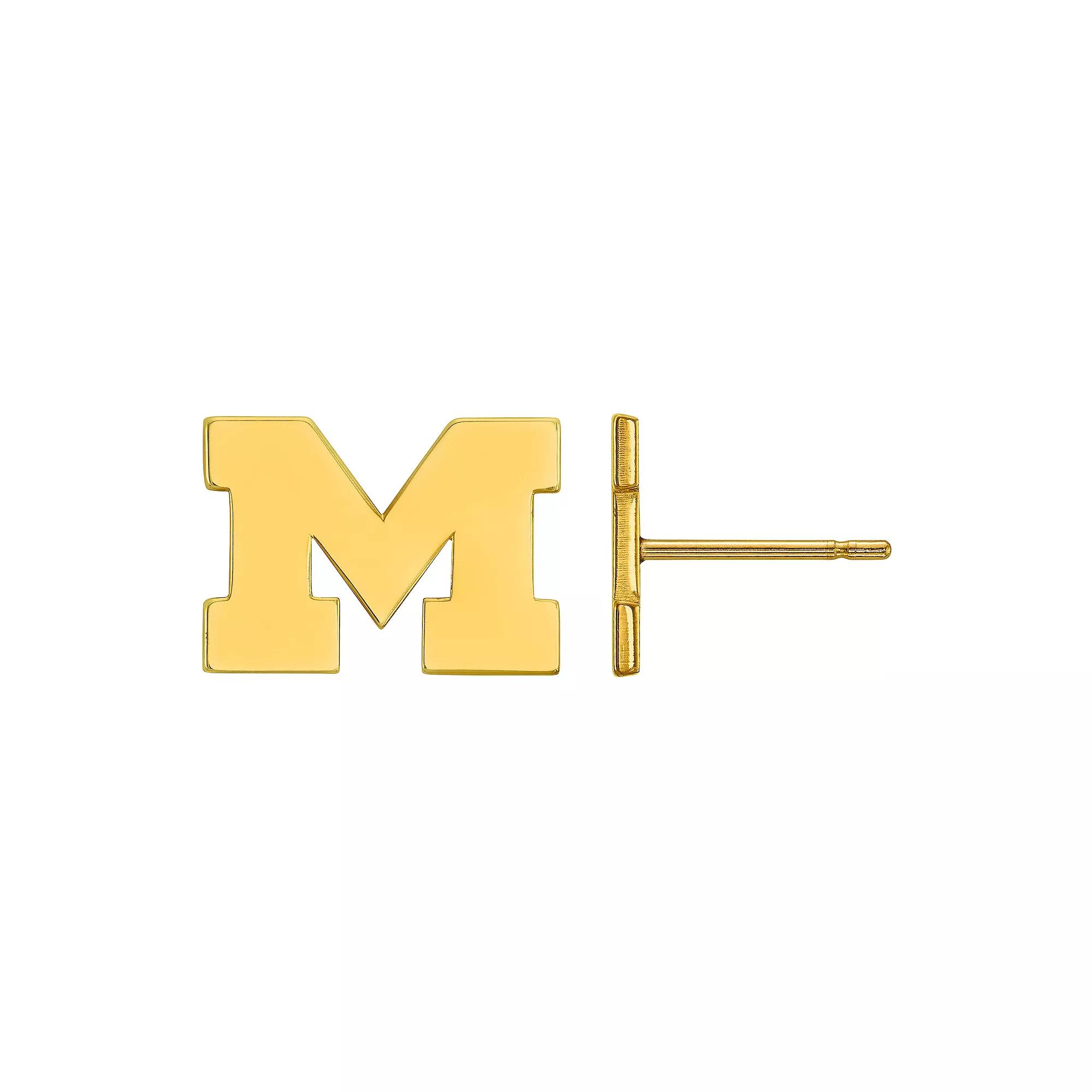 LogoArt Michigan Wolverines Sterling Silver 14K Gold Plated Post Earrings, Women's Product Image