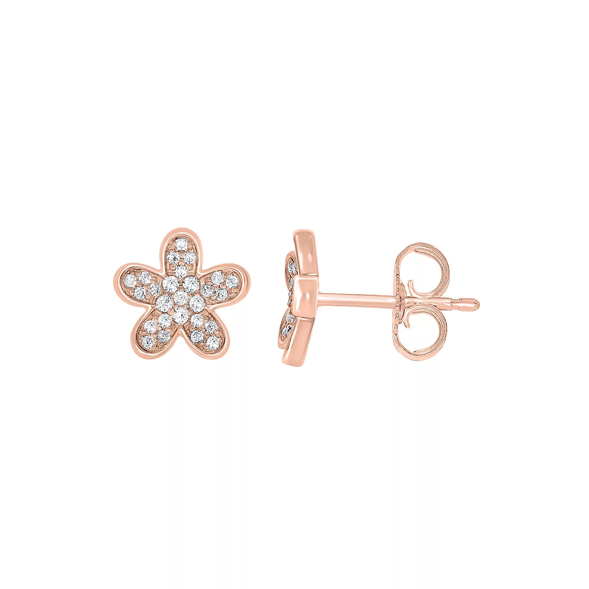 Sterling Silver 1/6 Carat T.W. Diamond Flower Stud Earrings, Women's, Pink Tone Product Image