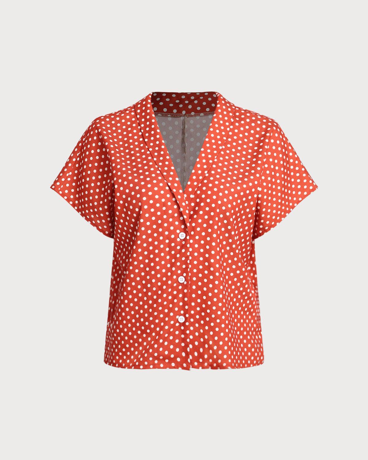 Red Polka Dot Button Blouse Product Image