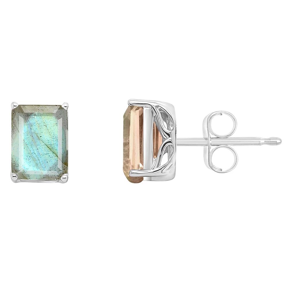 Alyson Layne Sterling Silver Emerald Cut Labradorite Stud Earrings, Women's Product Image