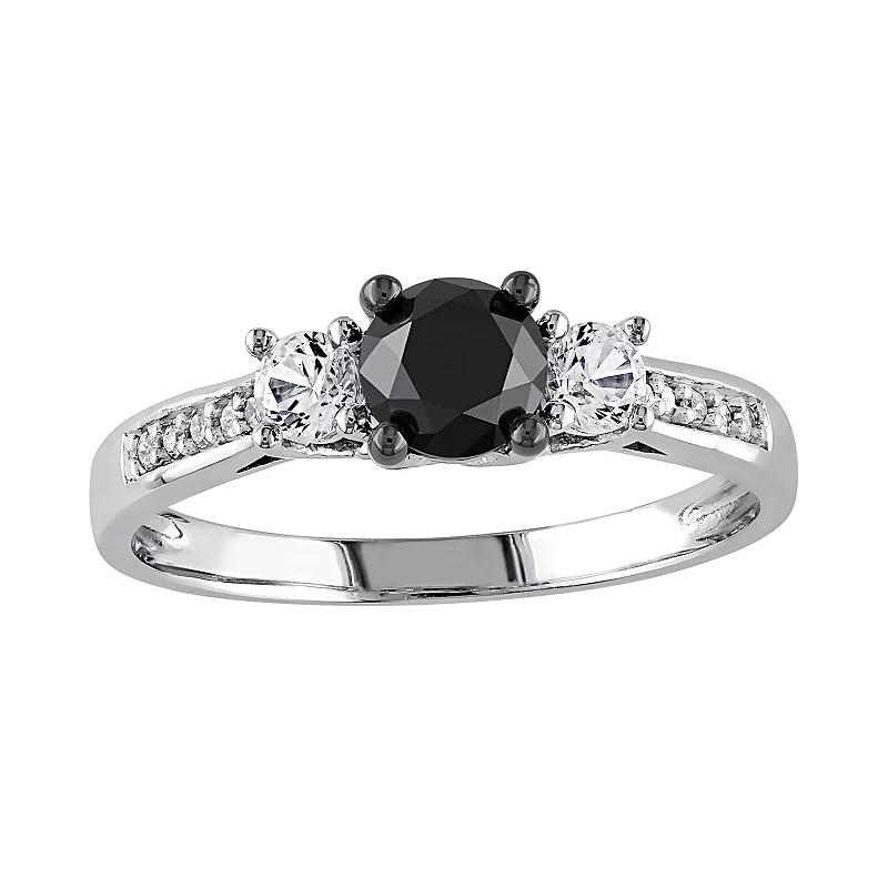 Stella Grace 4/5 Carat T.W. Black and White Diamond, and Lab-Created White Sapphire 10k White Gold 3-Stone Ring, Women's,  Product Image