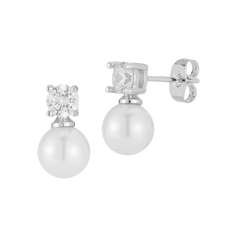 WINX 18k Gold Plated Cubic Zirconia & Freshwater Cultured Pearl Earrings, Women's, Silver Tone Product Image