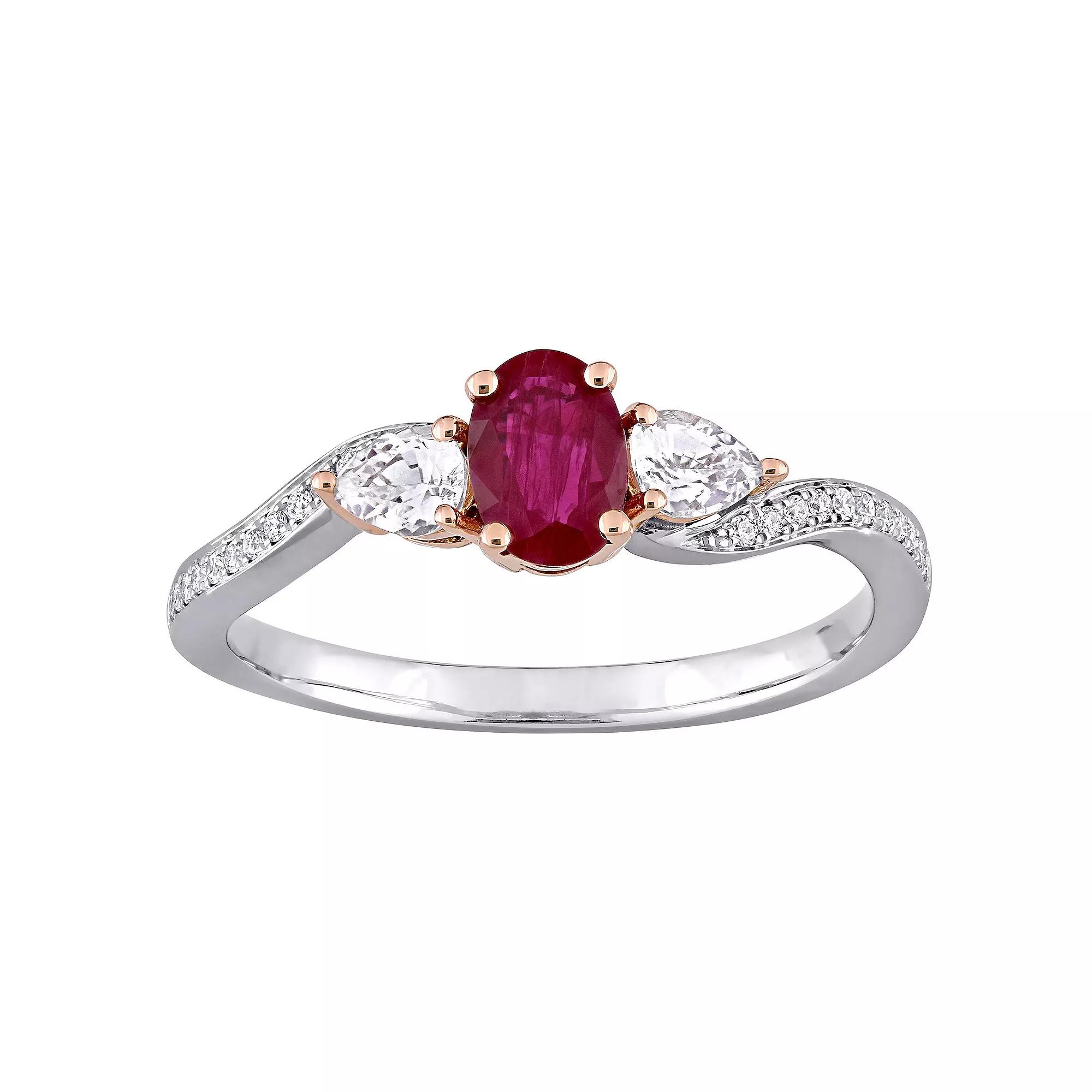 Stella Grace 14k Two Tone Gold Ruby, White Sapphire & Diamond Accent Ring, Women's,  Product Image