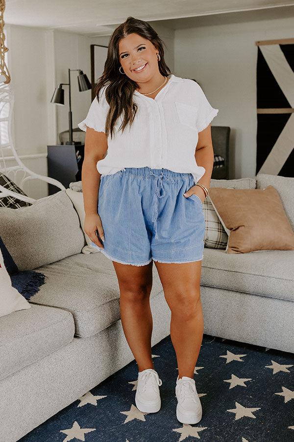 The Candice High Waist Chambray Shorts Curves Product Image