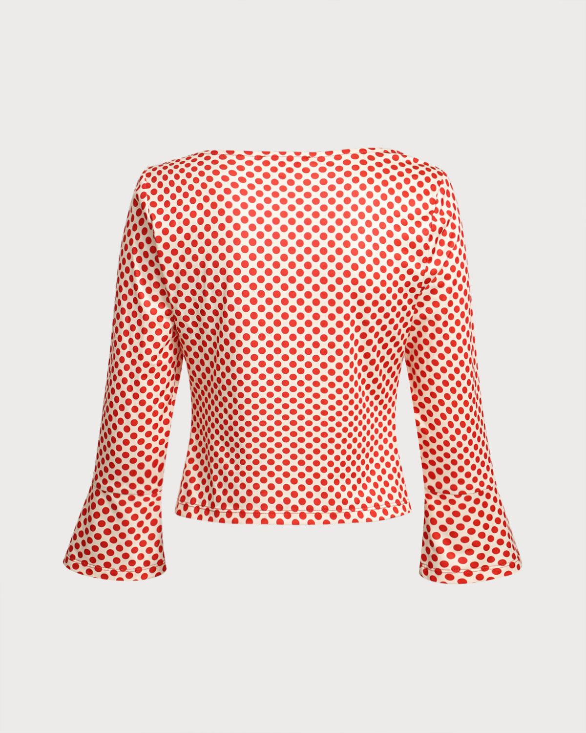 Red Polka Dot U-Neck Bell Sleeve Tee Product Image
