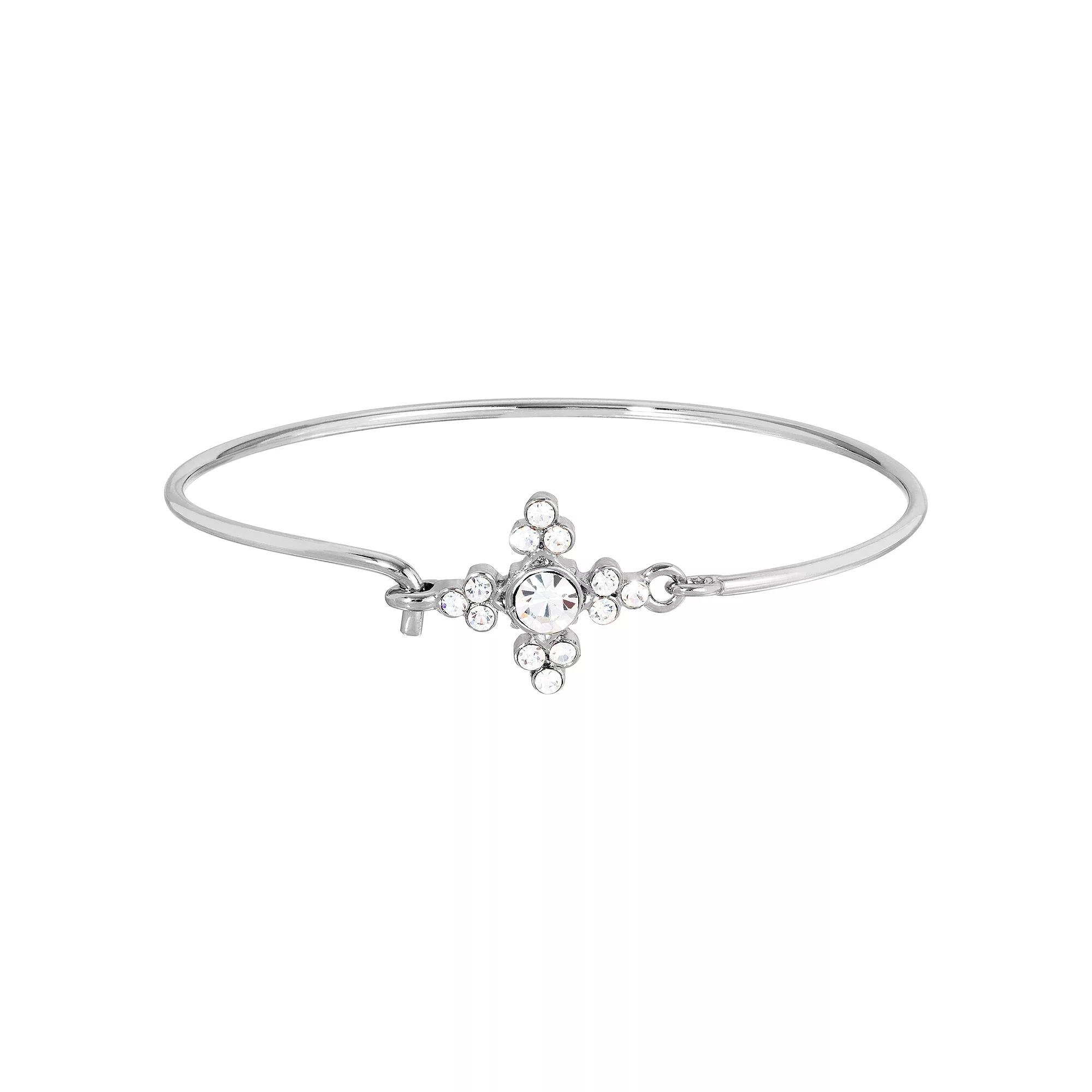 1928 Silver Tone Simulated Crystal Wire Bracelet, Womens, White Product Image