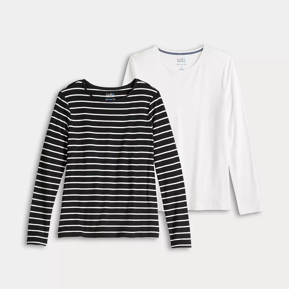 Women's Croft & Barrow® Long Sleeve 2-Pack Crewneck Tees, Size: XL, Stripe White Pack Product Image