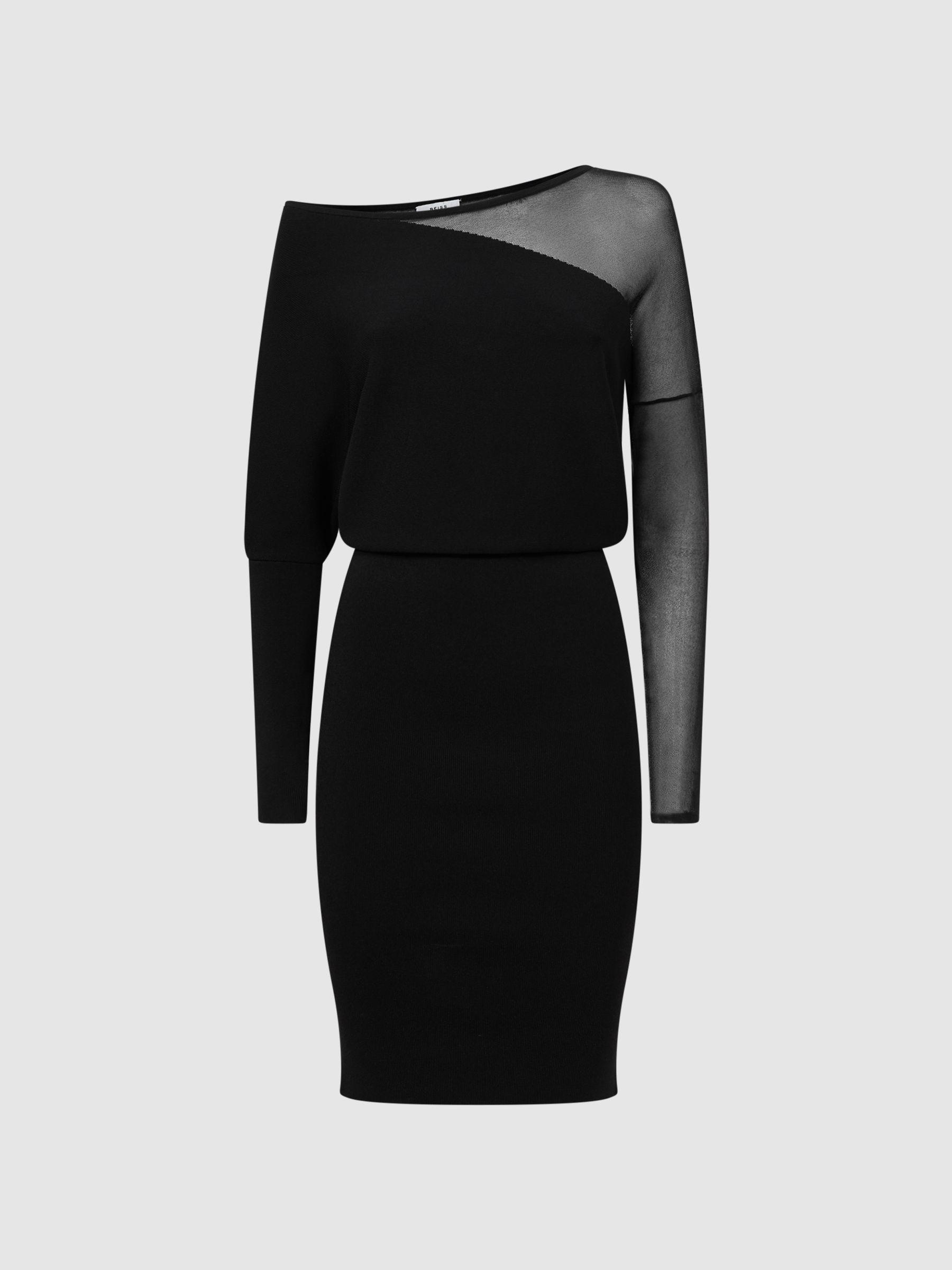 Bodycon Knitted Sheer Midi Dress in Black Product Image