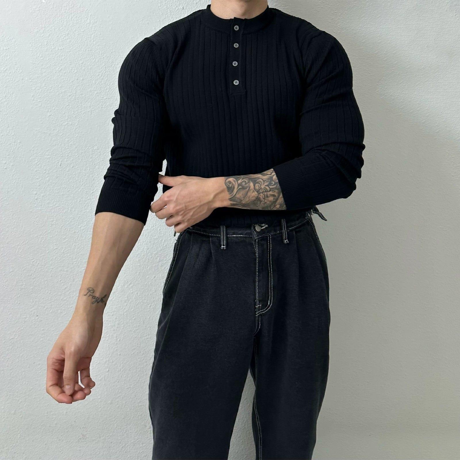 RT No. 10559 VERTICAL KNIT HENRY COLLAR LONGSLEEVE SHIRT Product Image