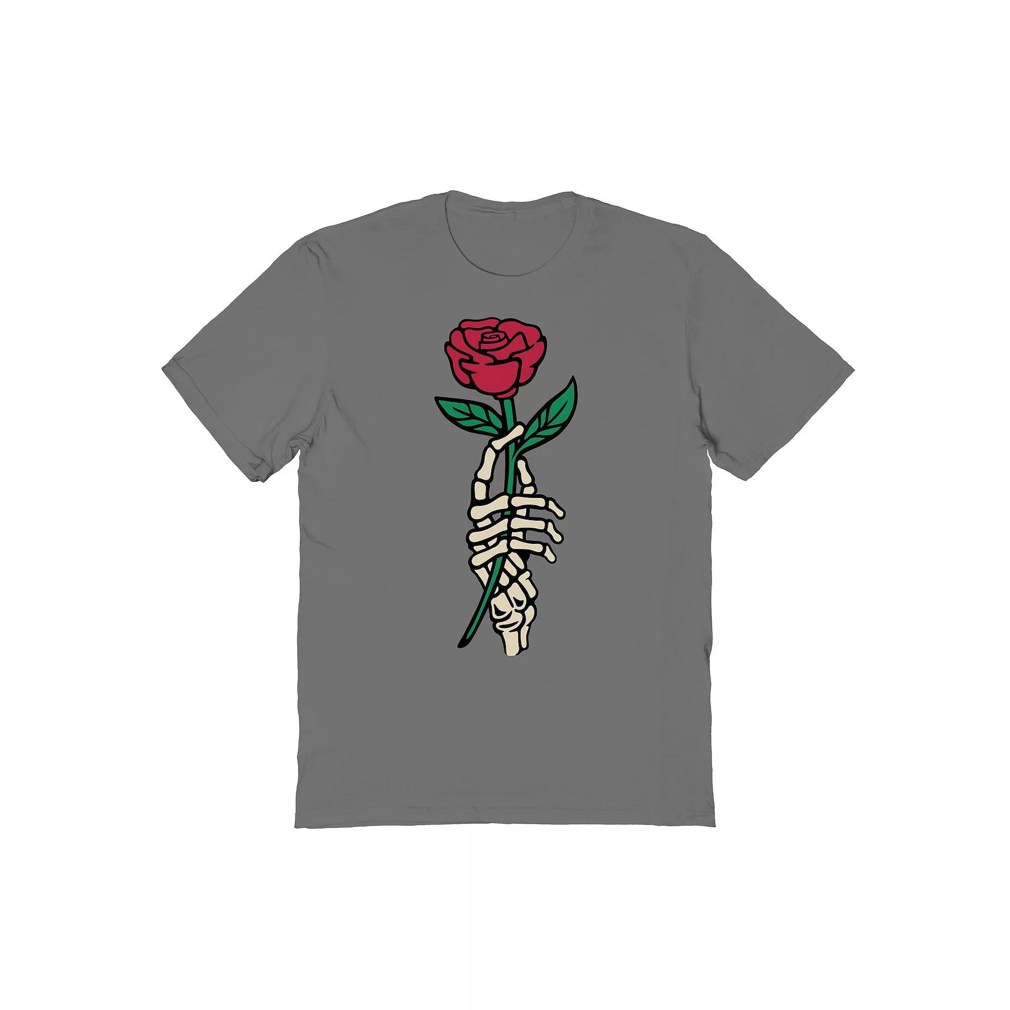 Men's Rose Skeleton Hand Halloween Graphic Tee, Size: Medium, Grey Product Image