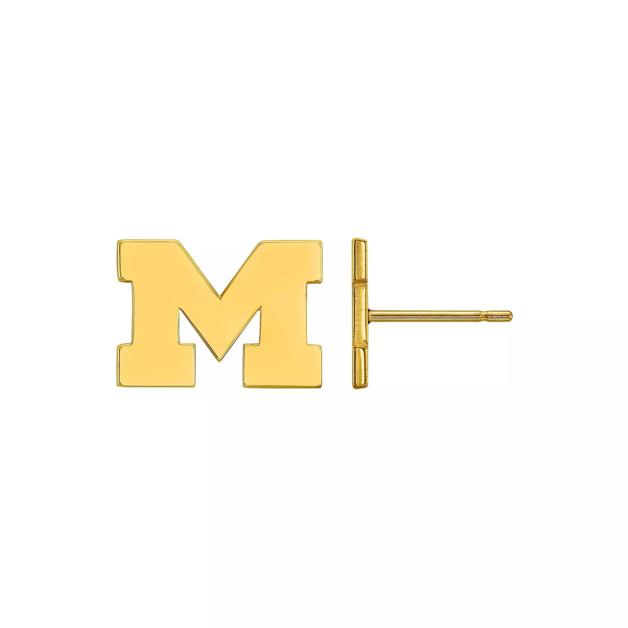 LogoArt Michigan Wolverines Sterling Silver 14K Gold Plated Post Earrings, Women's Product Image