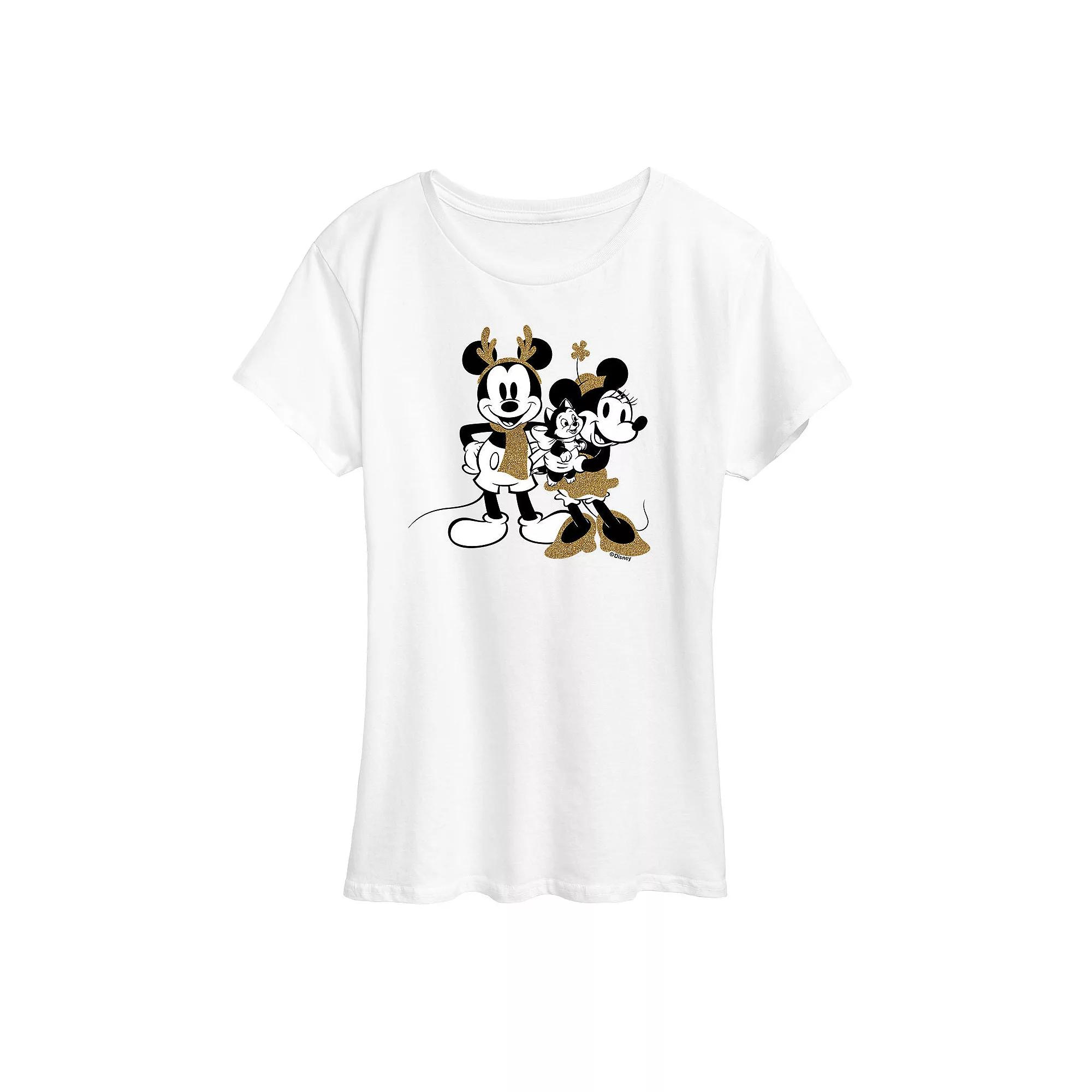 Disney's Mickey Mouse Women's Mickey Minnie Sparkle Graphic Tee, Girl's,  Product Image