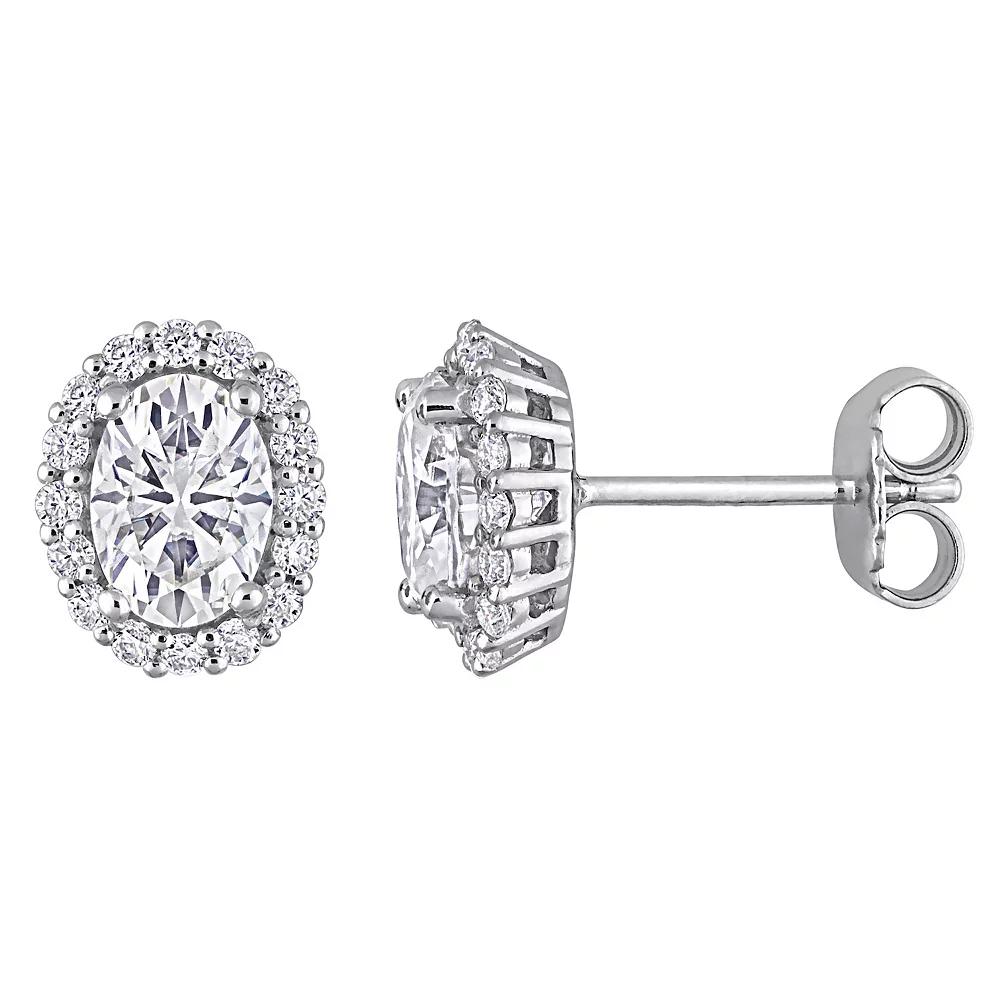 Stella Grace Sterling Silver 2 1/3 Carat T.W. Lab-Created Moissanite Oval Halo Stud Earrings, Women's Product Image
