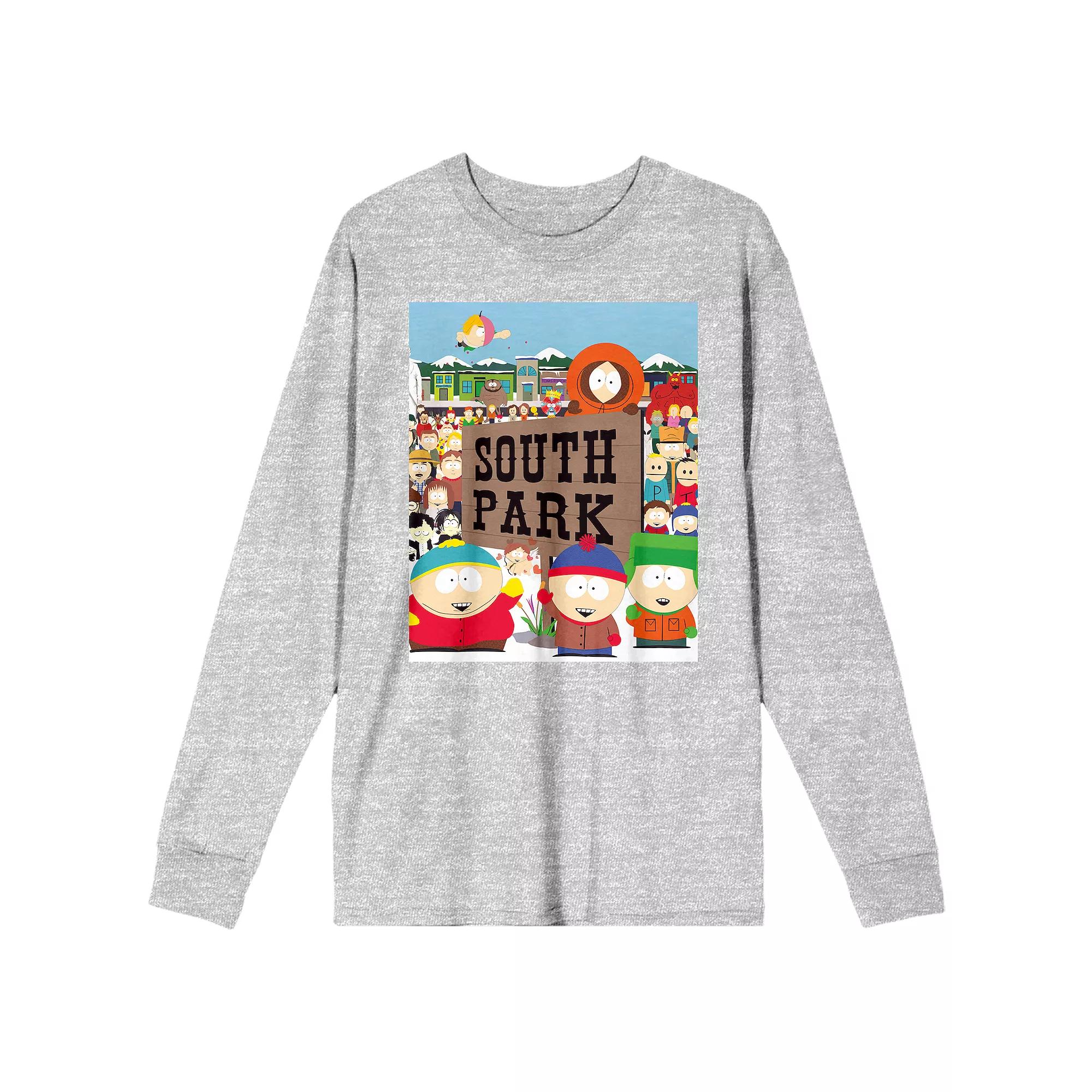 Men's South Park Town Portrait Long Sleeve Graphic Tee, Size: Large, Gray Product Image