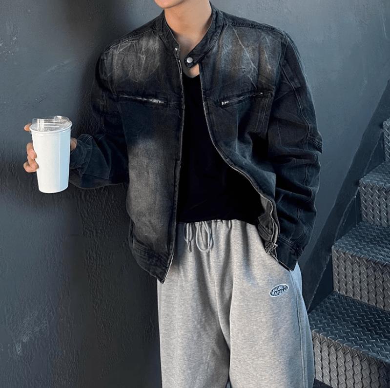 RT No. 12411 WASHED BLACK BIKER DENIM JK Product Image