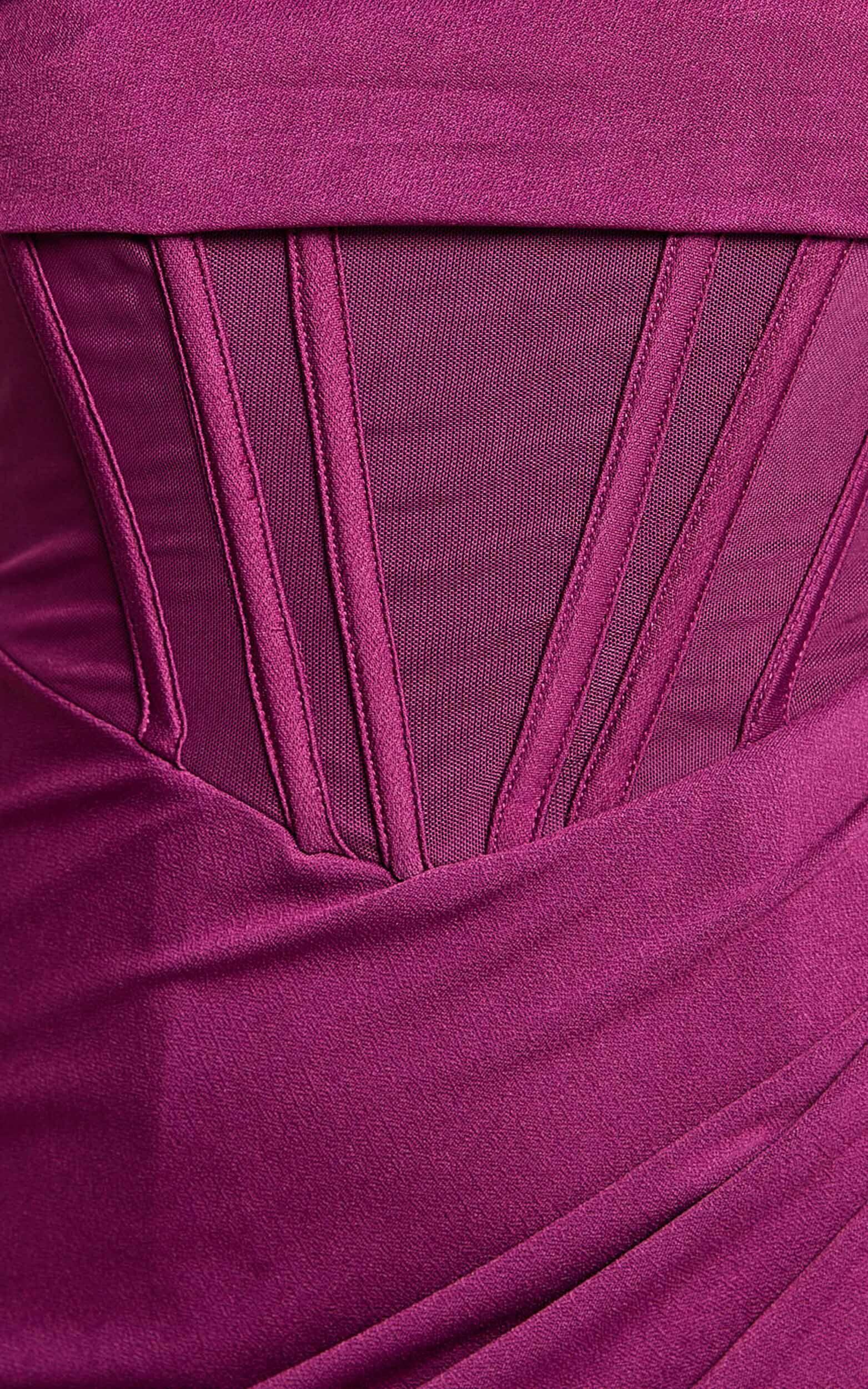 Aidia Midi Dress - Off Shoulder Draped Corset Dress in Plum Product Image