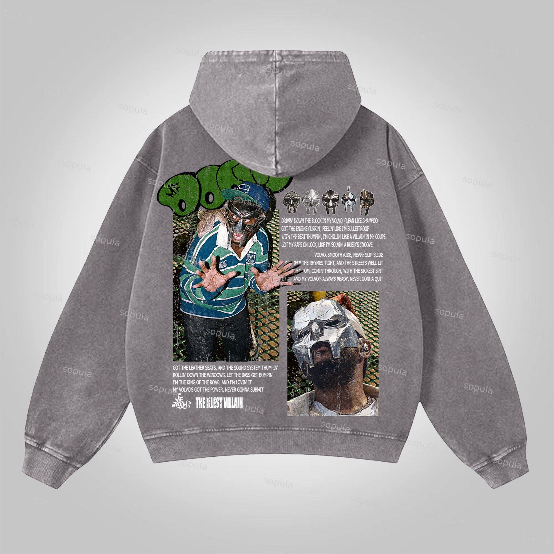The Illest Villain Mf Doom Graphic Washed Zip-Up Hoodie Product Image