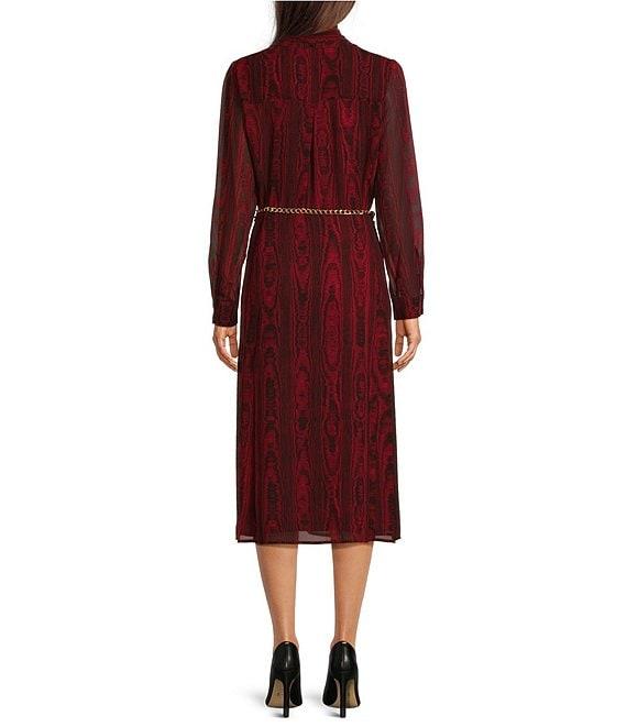 Michael Kors Moire Long Sleeve Chain Belted Midi Dress Product Image