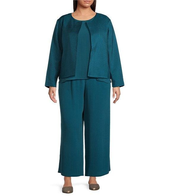Eileen Fisher Plus Size Silk Georgette Crepe Wide-Leg Pull-On Ankle Pants Product Image