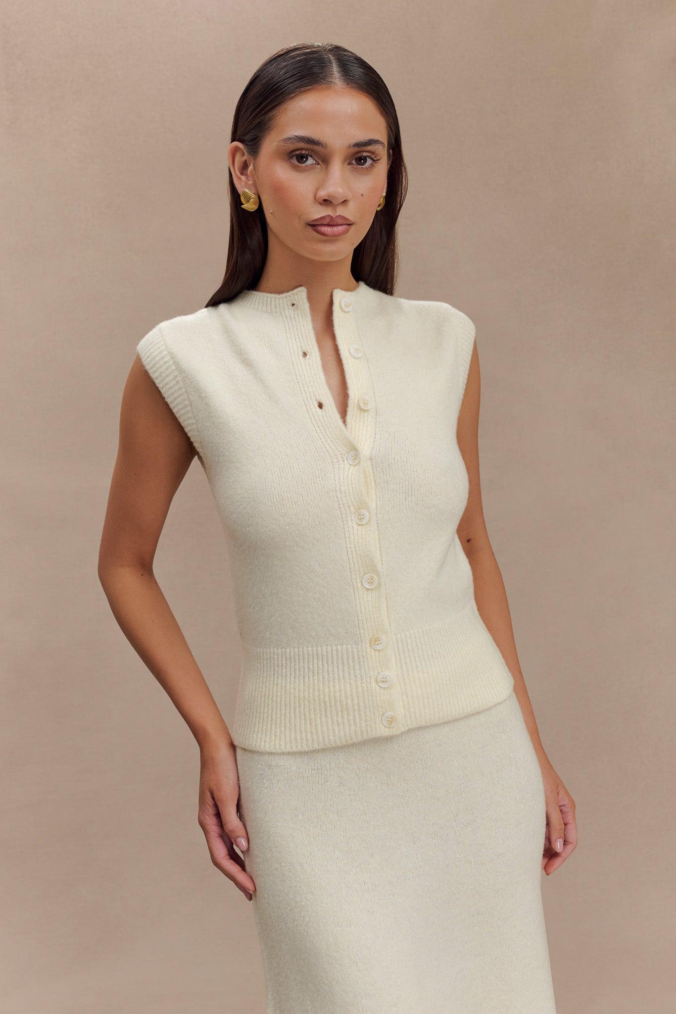Dionne Sleeveless Knit Vest - Ivory Marle Product Image